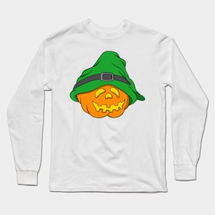 Slouchy Hat Halloween Pumpkin Green Version Long Sleeve T-Shirt